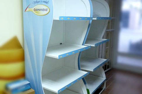 Advertising shelves for Famileks, advertising agency